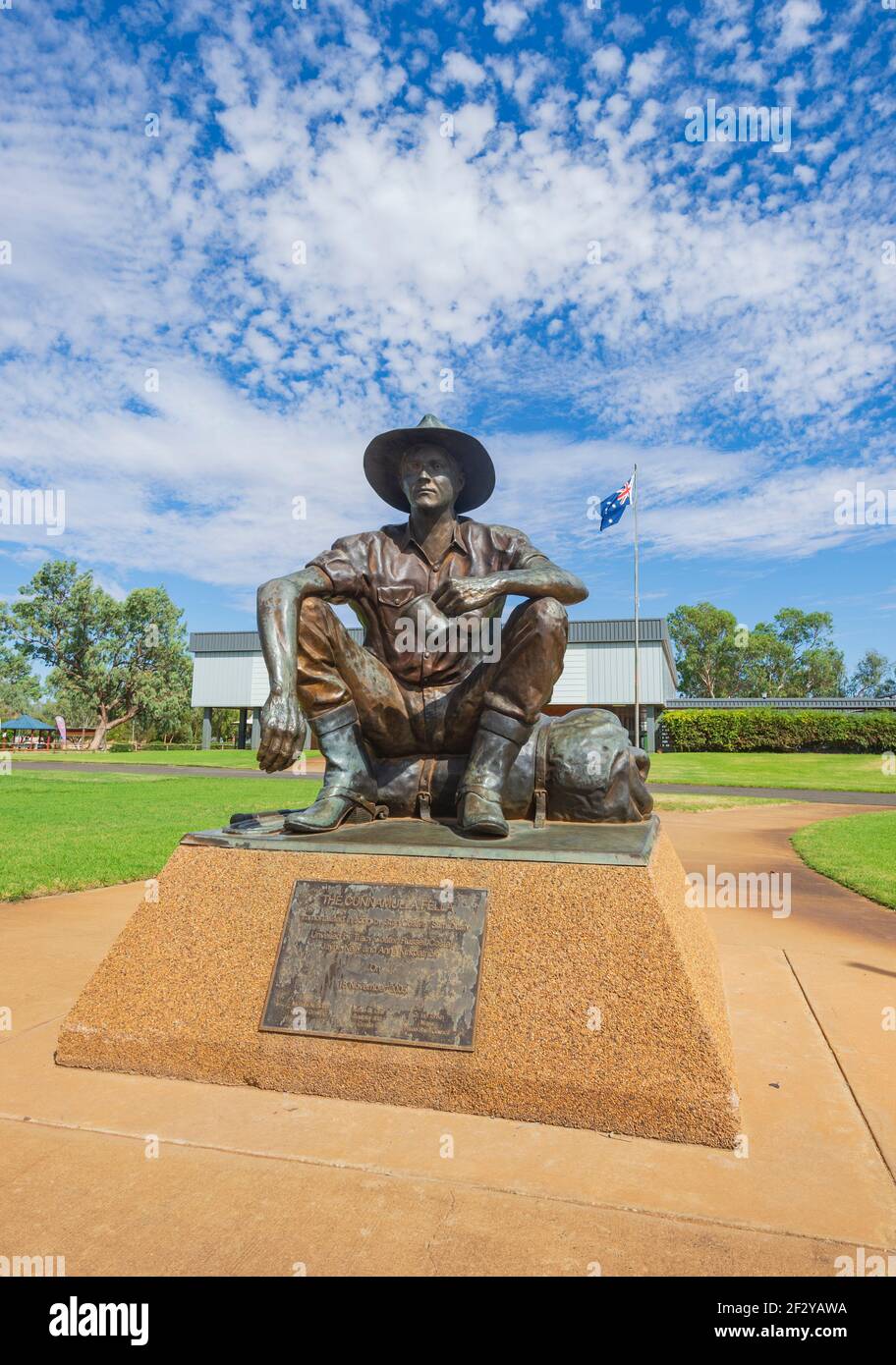 Vertical view of the statue of the Cunnamulla Fella statue, a character
