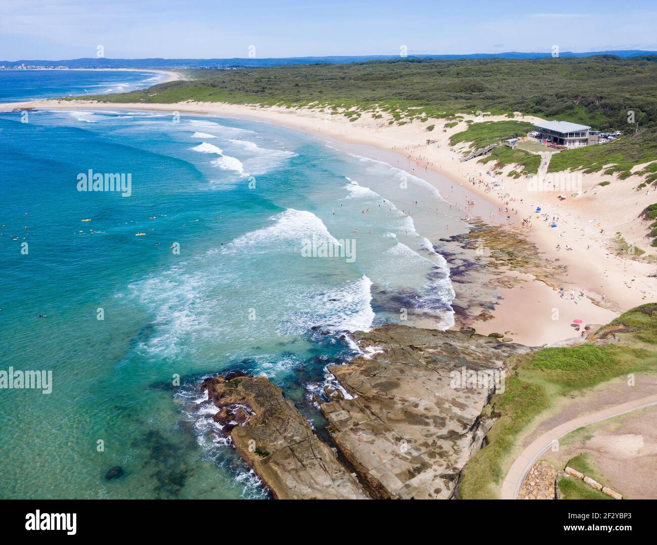 Aerial view of Soldiers Beach on the New South Wales Central Coast at Norah Head Stock Photo