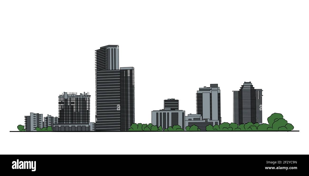Modern city panorama isolated skyline vector draw illustration Stock Vector