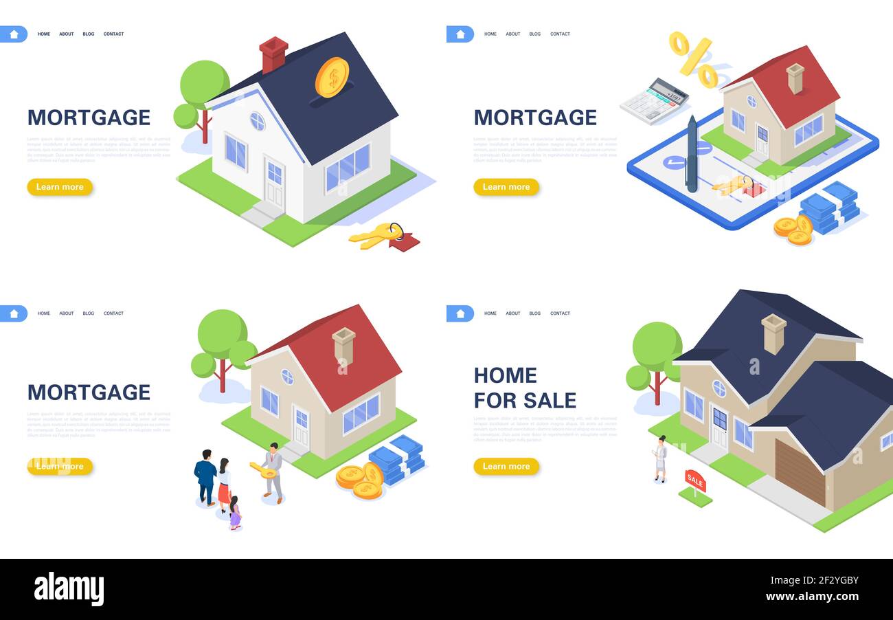 Set of concept banners for mortgage, rent and new home purchase. Flat