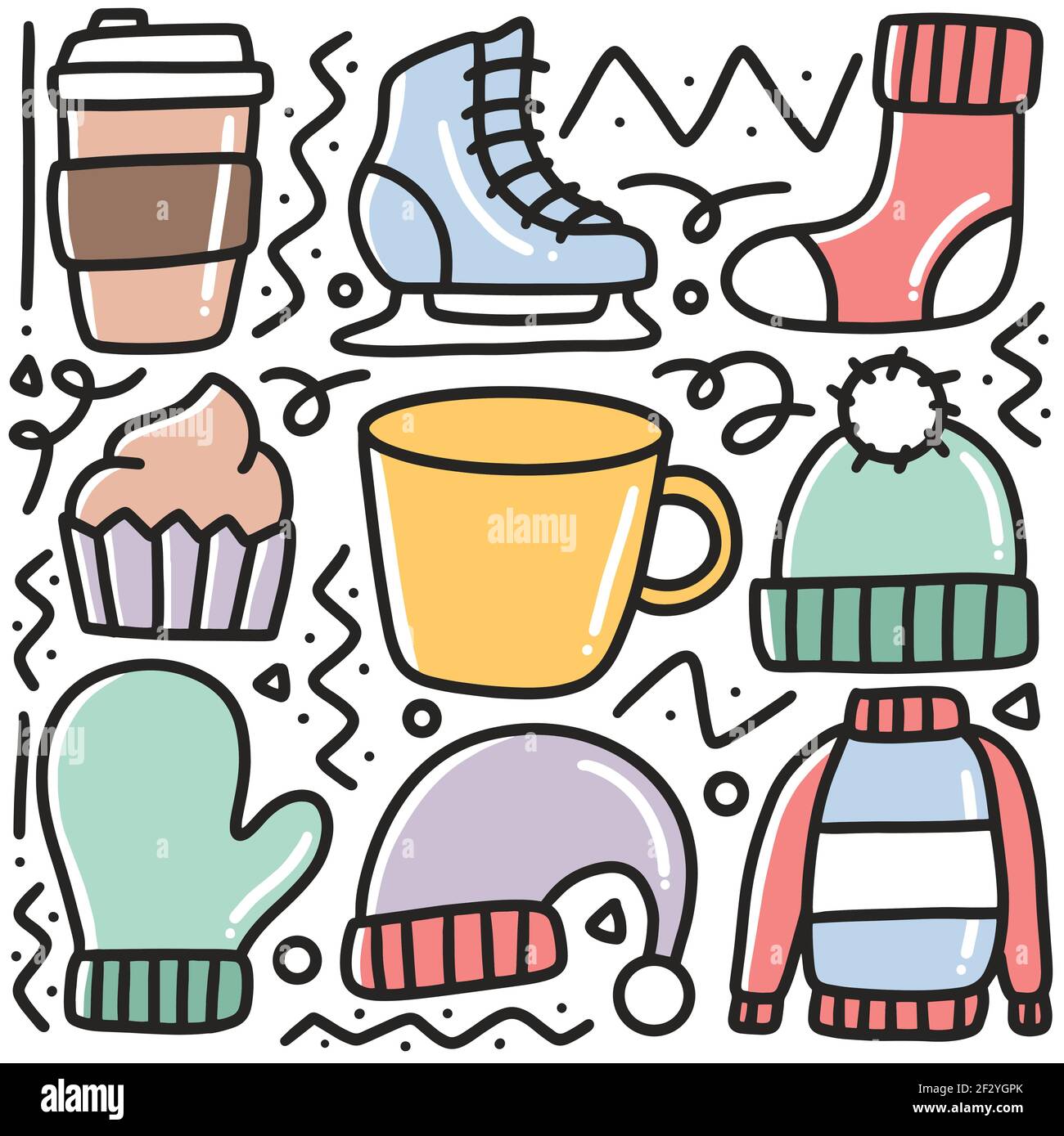 hand drawn winter clothes collection doodle set Stock Vector Image ...