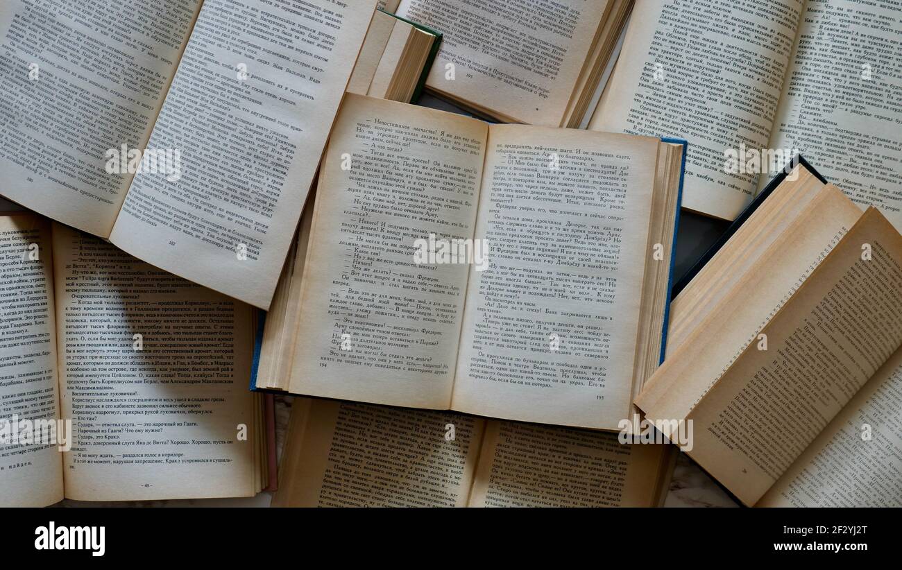Many old books as a background image. Stock Photo