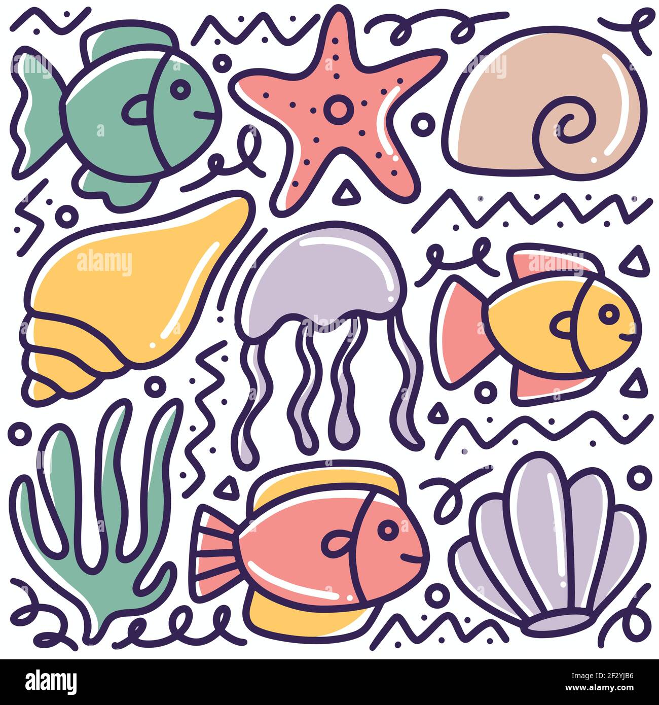 hand drawn sea animal and seaweed doodle Stock Vector Image & Art - Alamy