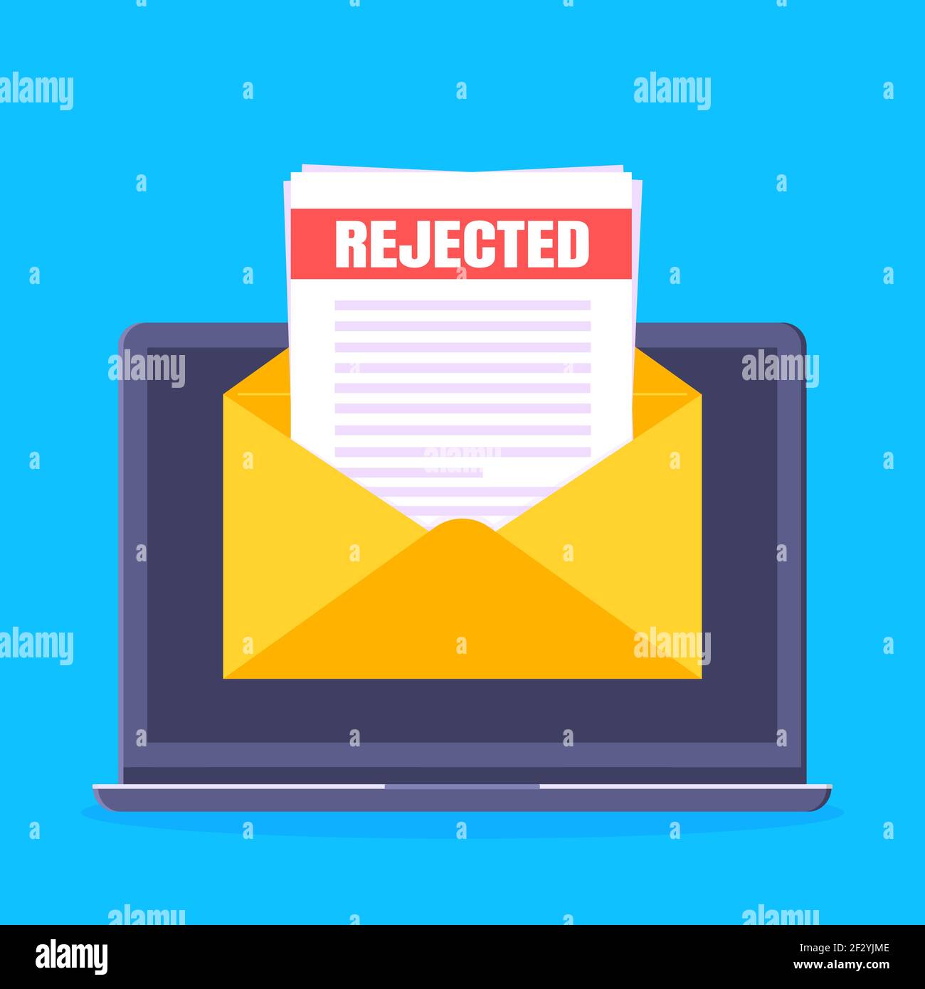 College or university reject letter with laptop screen, open envelope document email. Job employment offer, college acceptance success or business ema Stock Vector