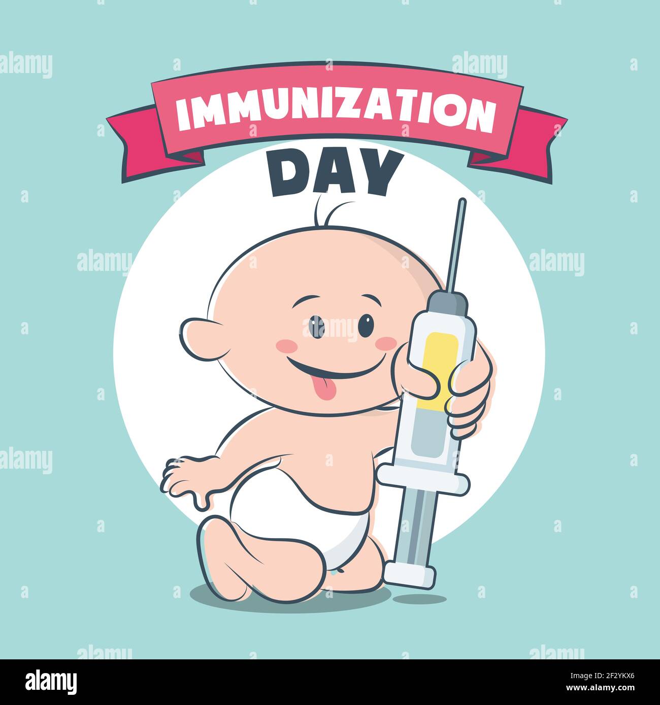 Immunization Day poster, baby child vaccination with injection