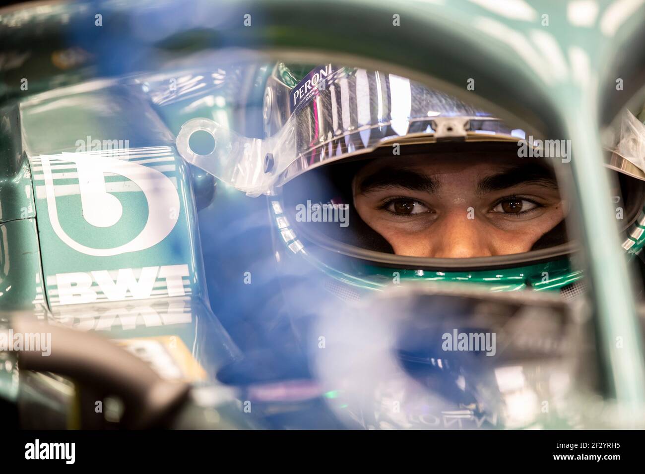 Lance Stroll, Aston Martin F1, during pre-season test days in Sakhir, Bahrain, March 12th 2021  EDITORIAL ONLY!   Aston Martin via Kolvenbach Stock Photo