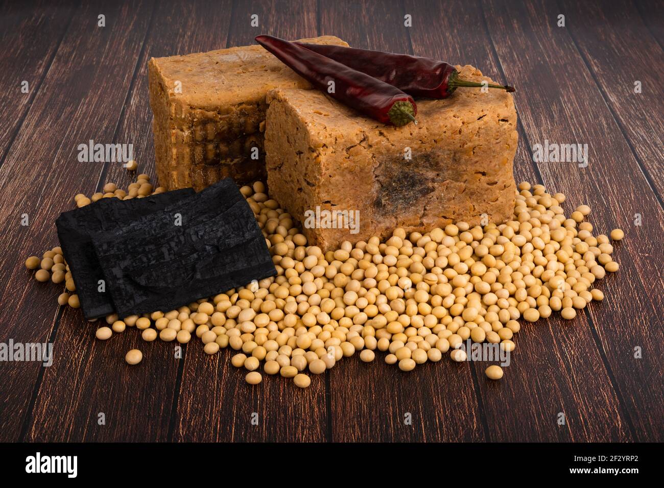 Korean traditional meju, beans, dried chilli, charcoal set. Traditional