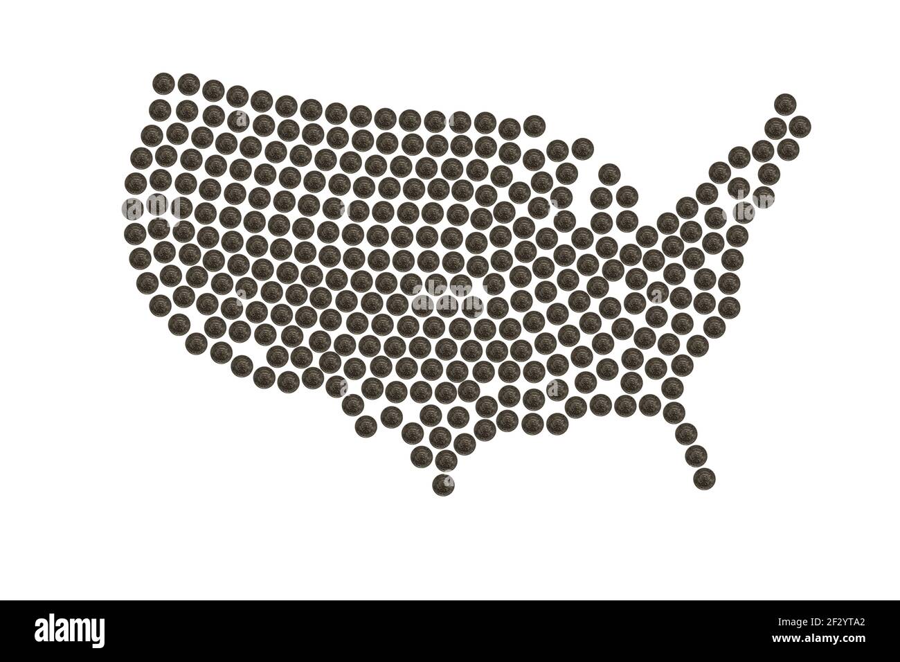 A map of mainland USA made of half dollar coins isolated on white Stock ...
