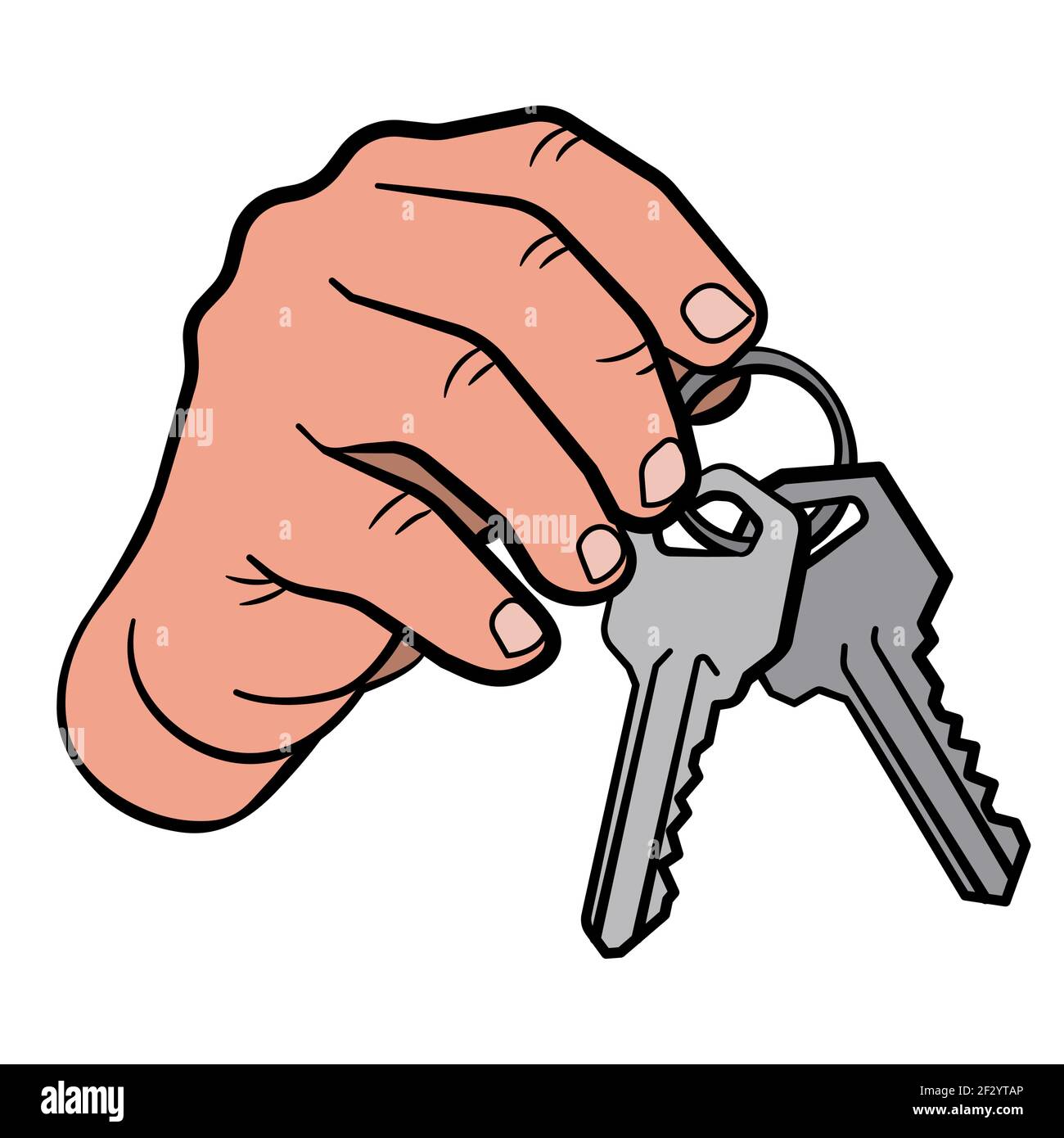 black outline illustration of the hand holding the keys Stock Vector