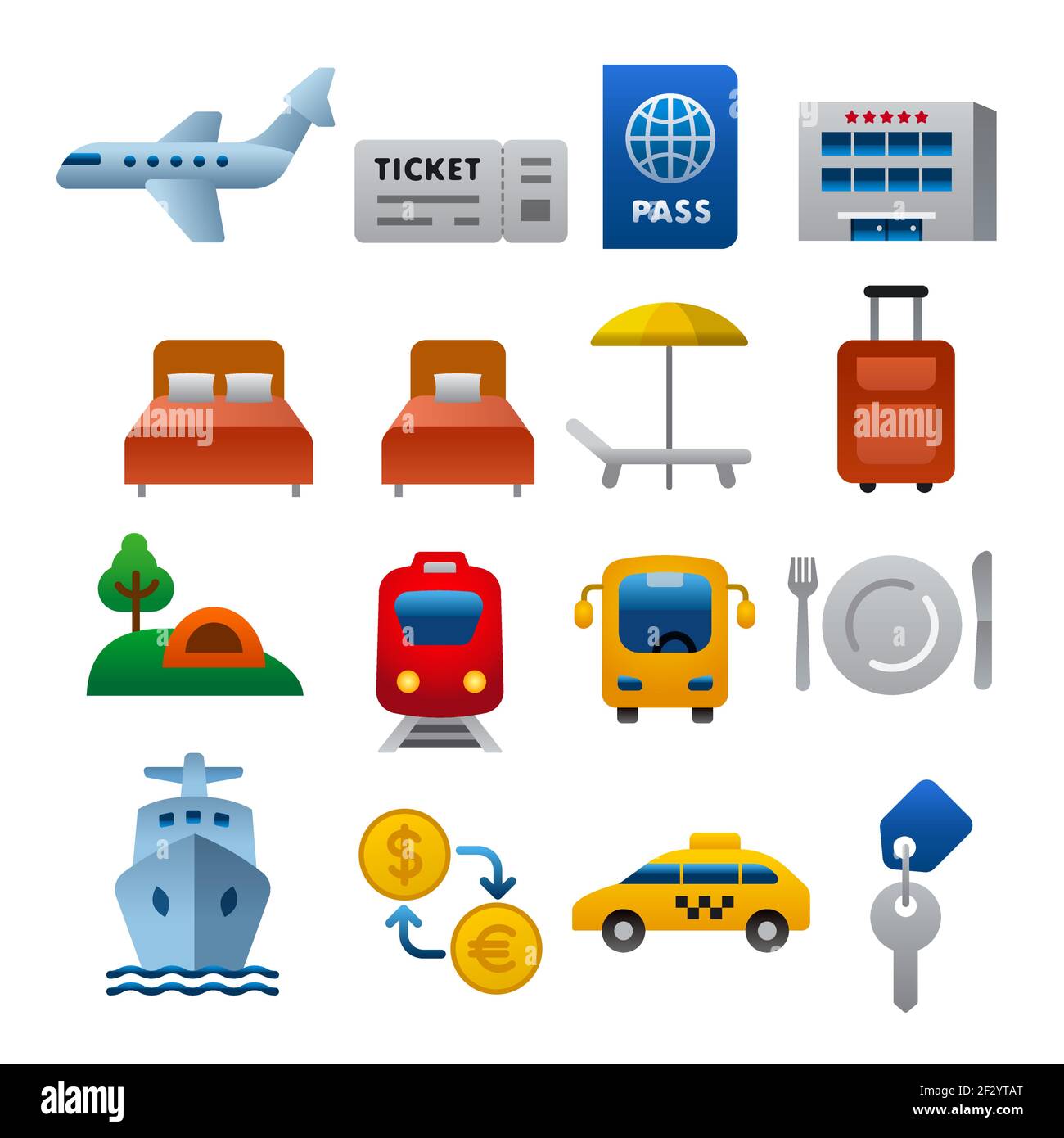 set of concept flat icons of travel, resort, cruise and transport Stock ...