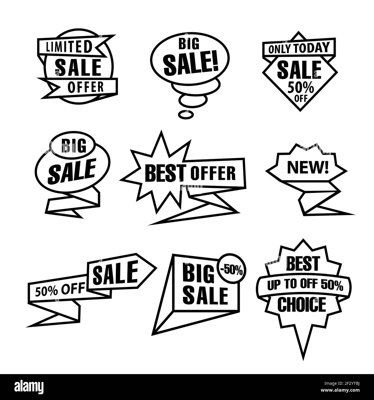 set of different advertising outline black and white tags and stickers Stock Vector