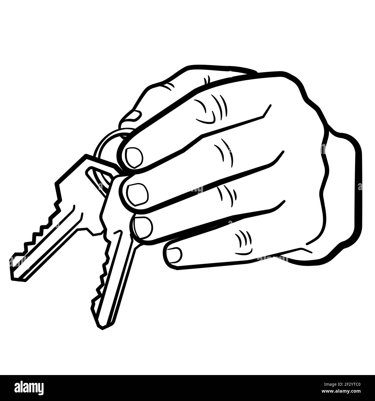 black outline illustration of the hand holding the keys Stock Vector