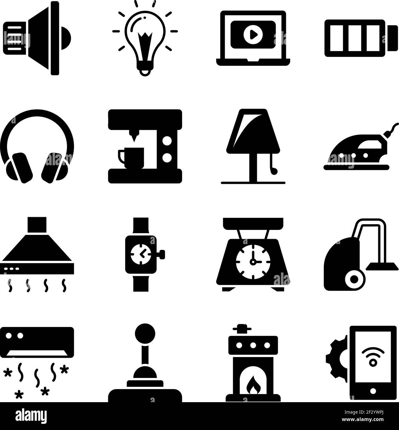 Pack of Electronic glyph Icons Stock Vector