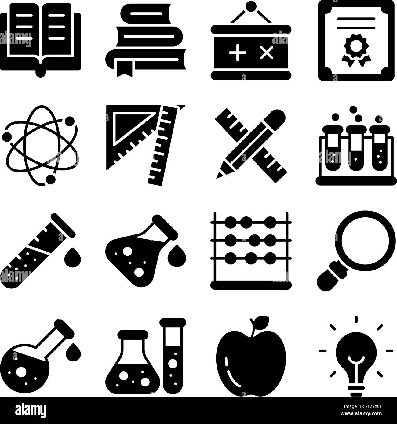 Pack of Education Solid Icons Stock Vector