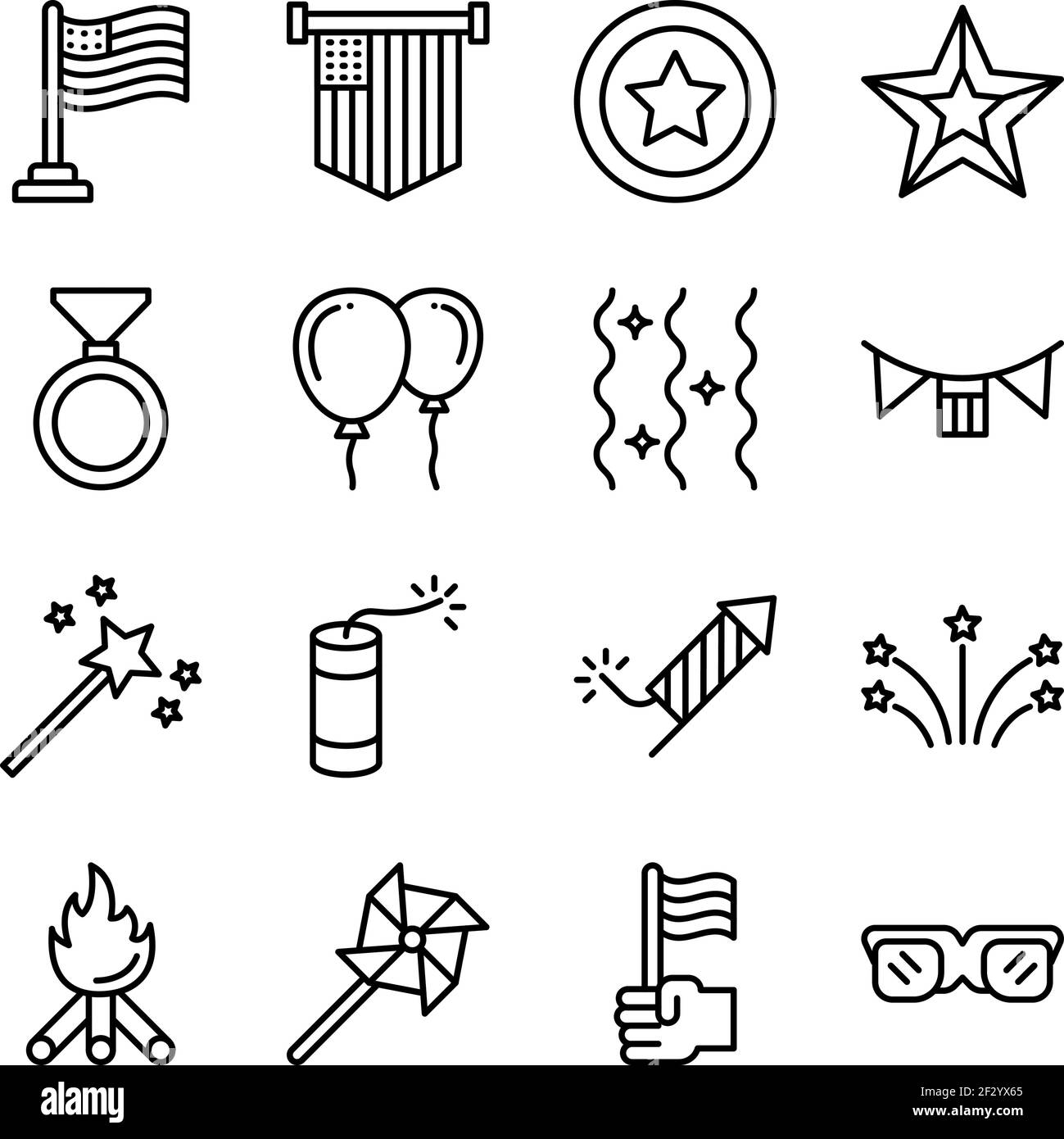 Pack of 4th July Linear Icons Stock Vector