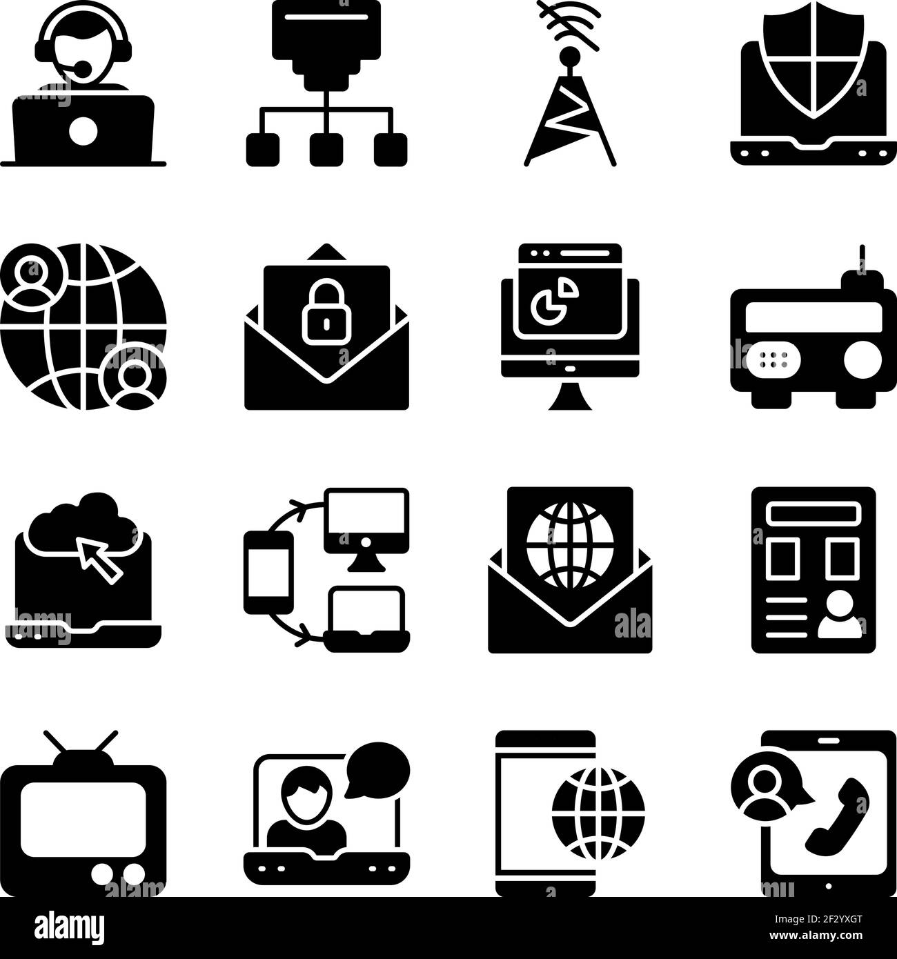 Pack of Communication Media Solid Icons Stock Vector