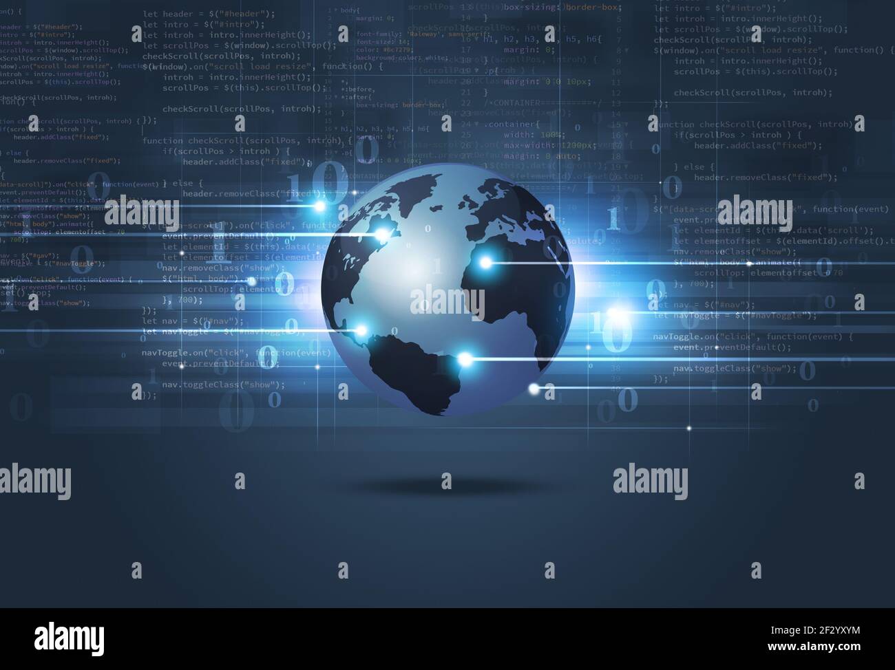 web developing internet coding global connections concept blue programming background Stock Photo