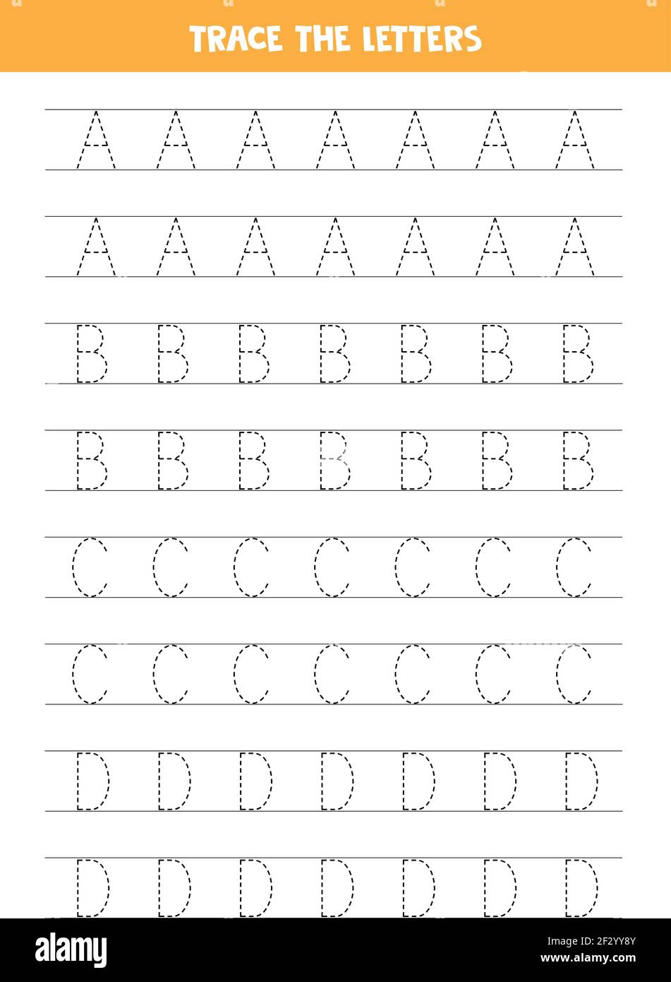 Trace letters of English alphabet. Handwriting practice for preschool ...