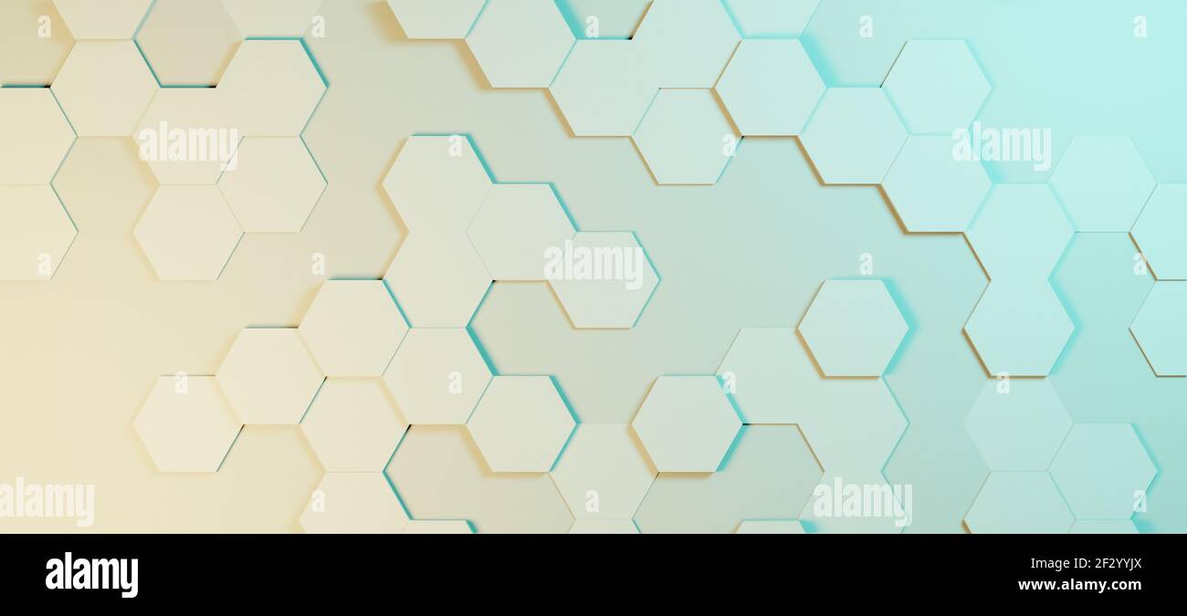 Hexagons or honeycombs tiles, 3D rendering hexagonal wallpaper