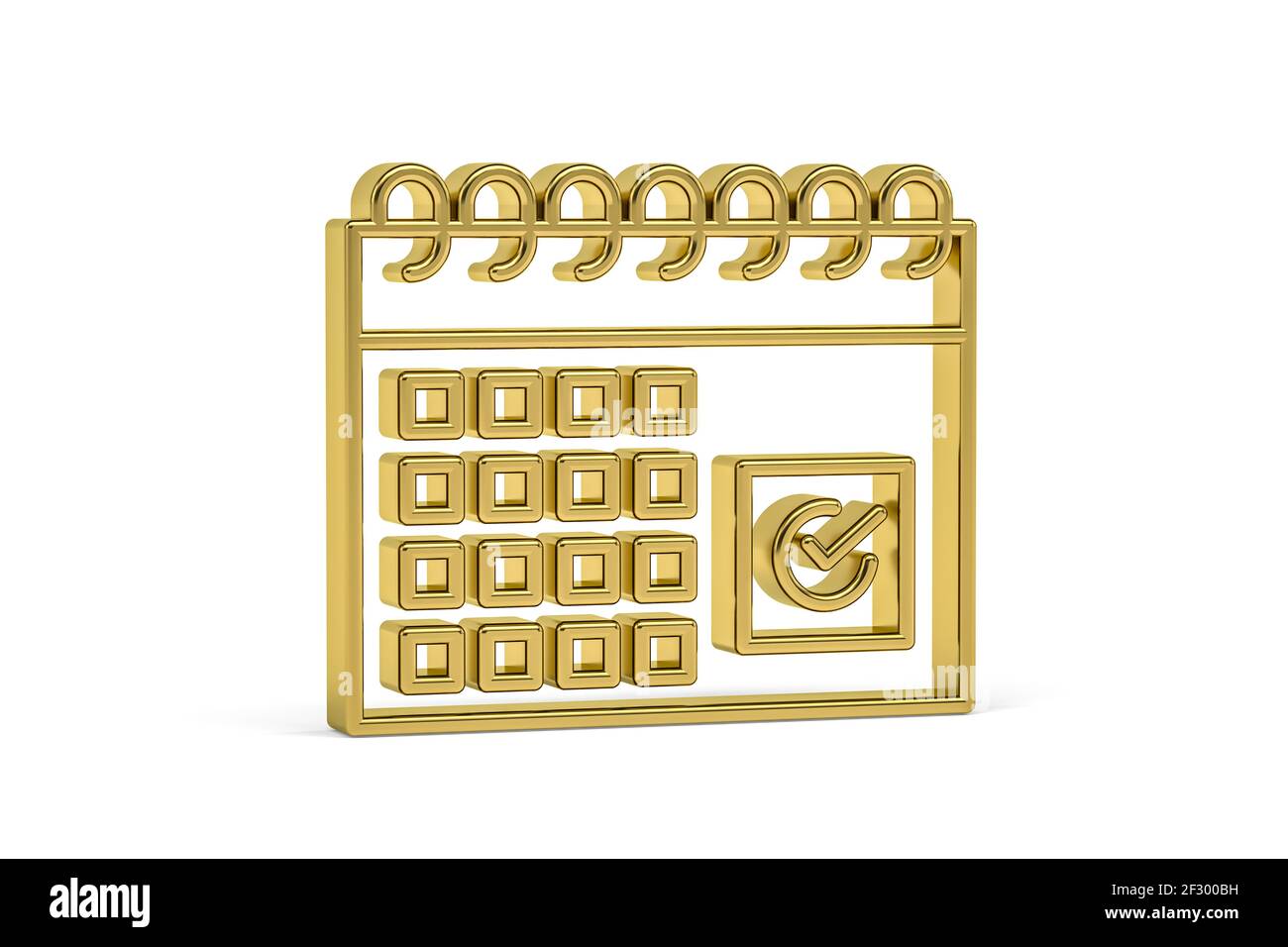 Golden 3d calendar icon isolated on white background 3D render Stock