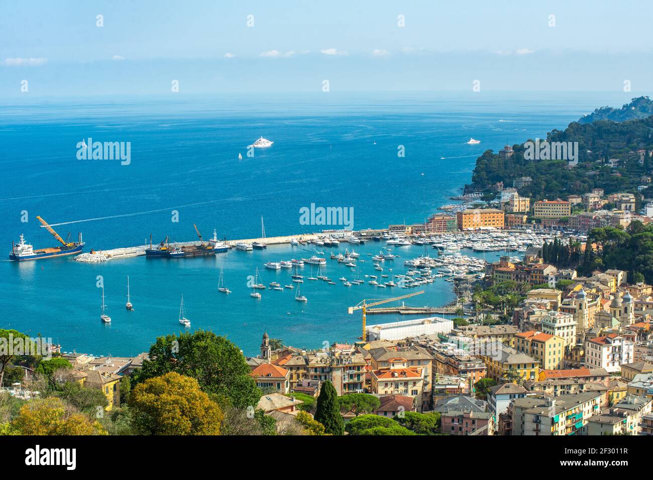 Santa Margherita Ligure and its hrabour in the heart of the city. Distant view, high viewpoint Stock Photo
