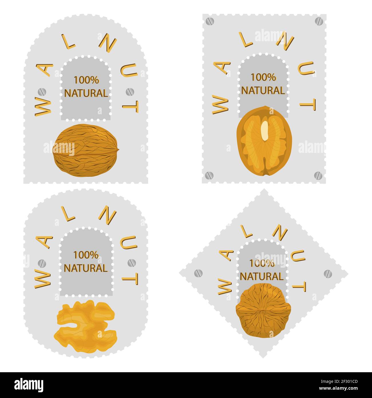 Illustration on theme big set different types walnut in nutshell, nut ...