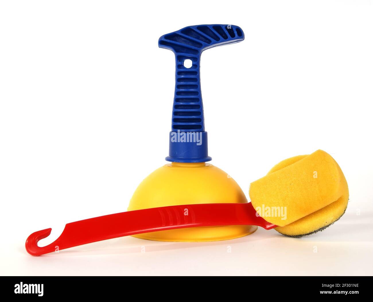 Vantuz (plunger) and brushes to clean the toilet room, on a white