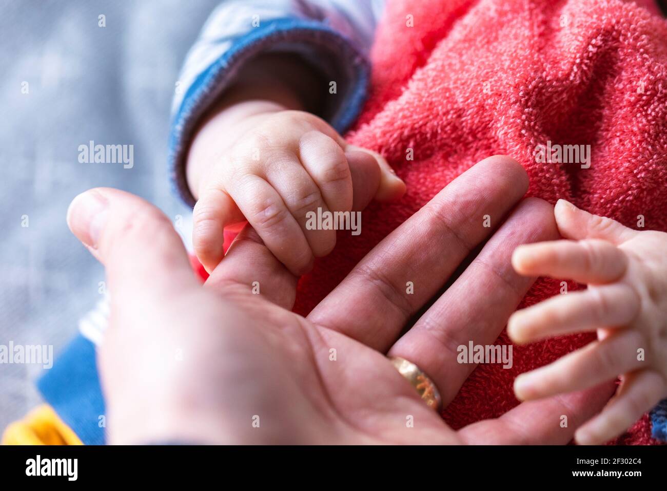 Mothers hand holding baby hand. The baby is one month old. Cute little hand  with small fingers. Concept of love and care background. High quality photo  Stock Photo - Alamy