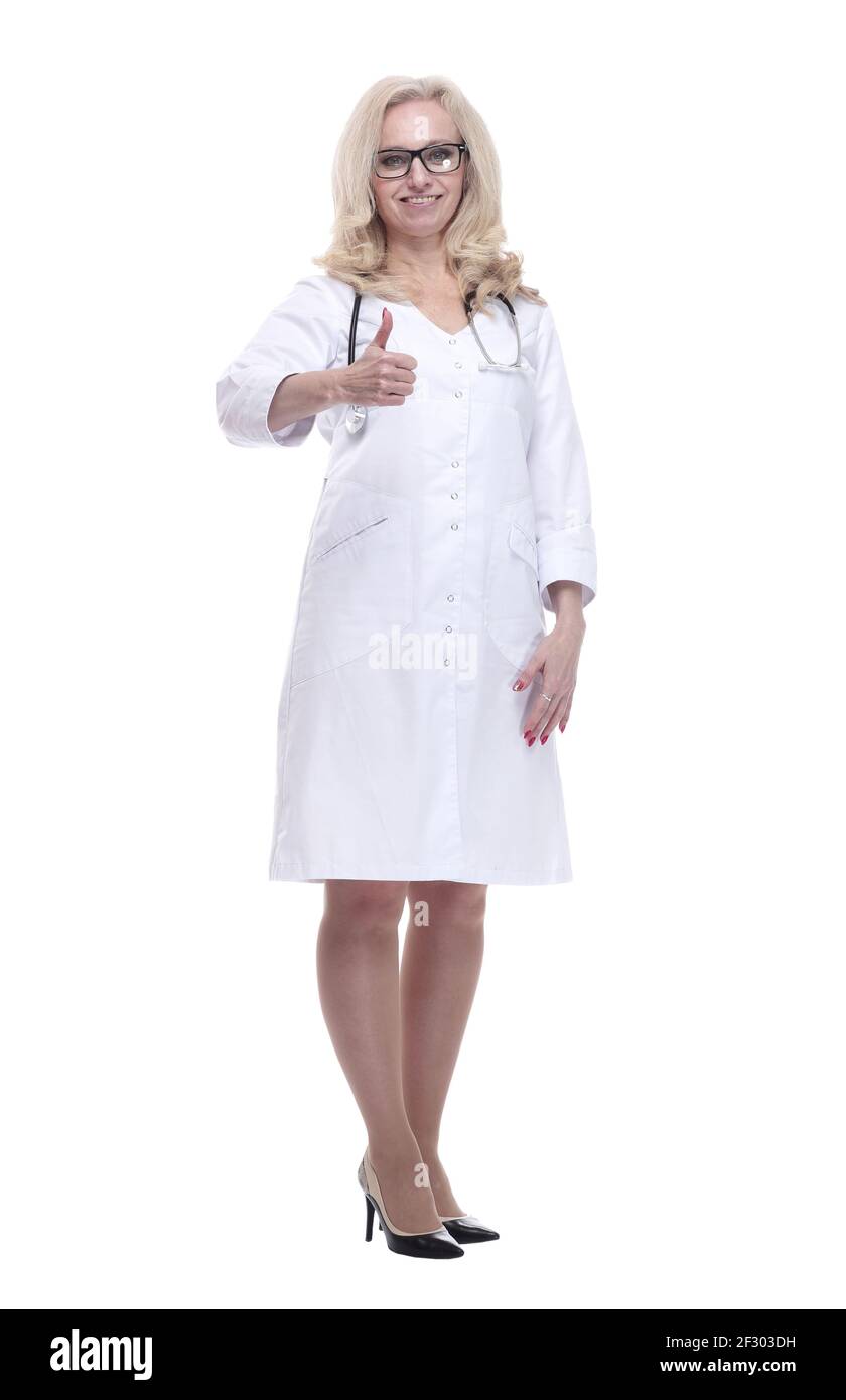 attractive female doctor smiles and gives a thumbs up Stock Photo - Alamy