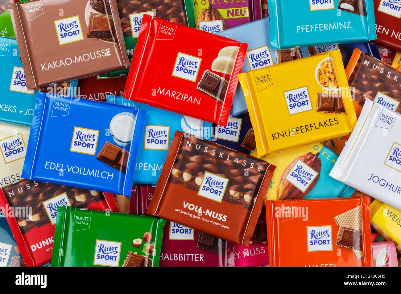 Stuttgart, Germany - March 1, 2021: Ritter Sport chocolate chocolates ...