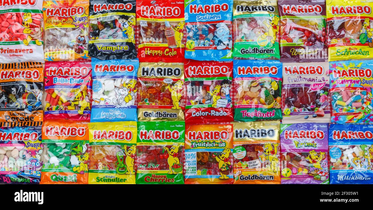 Stuttgart, Germany - March 7, 2021: Haribo gummy bear gummi candy ...