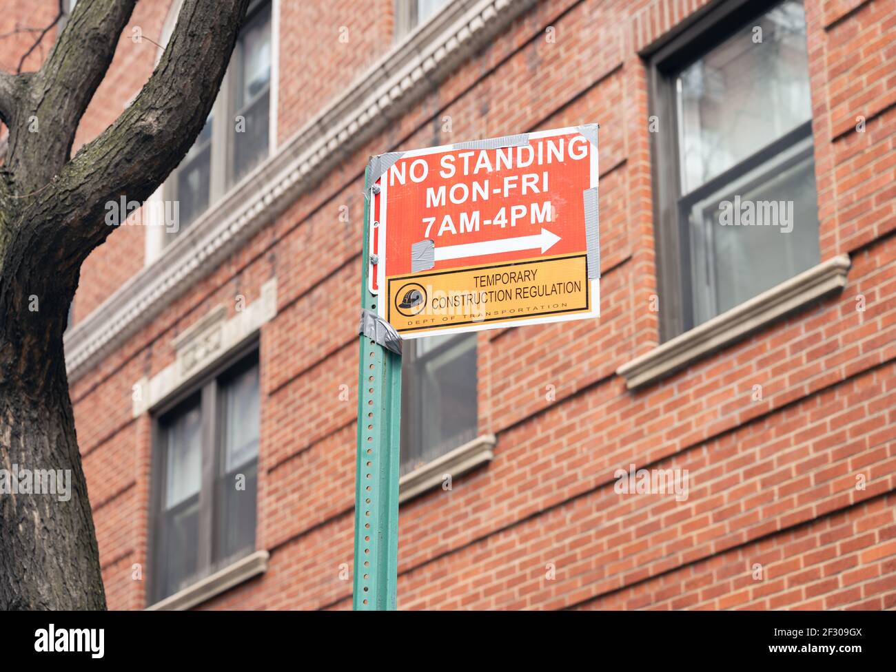New York City Street Sign No Standing, Construction Stock Photo Alamy