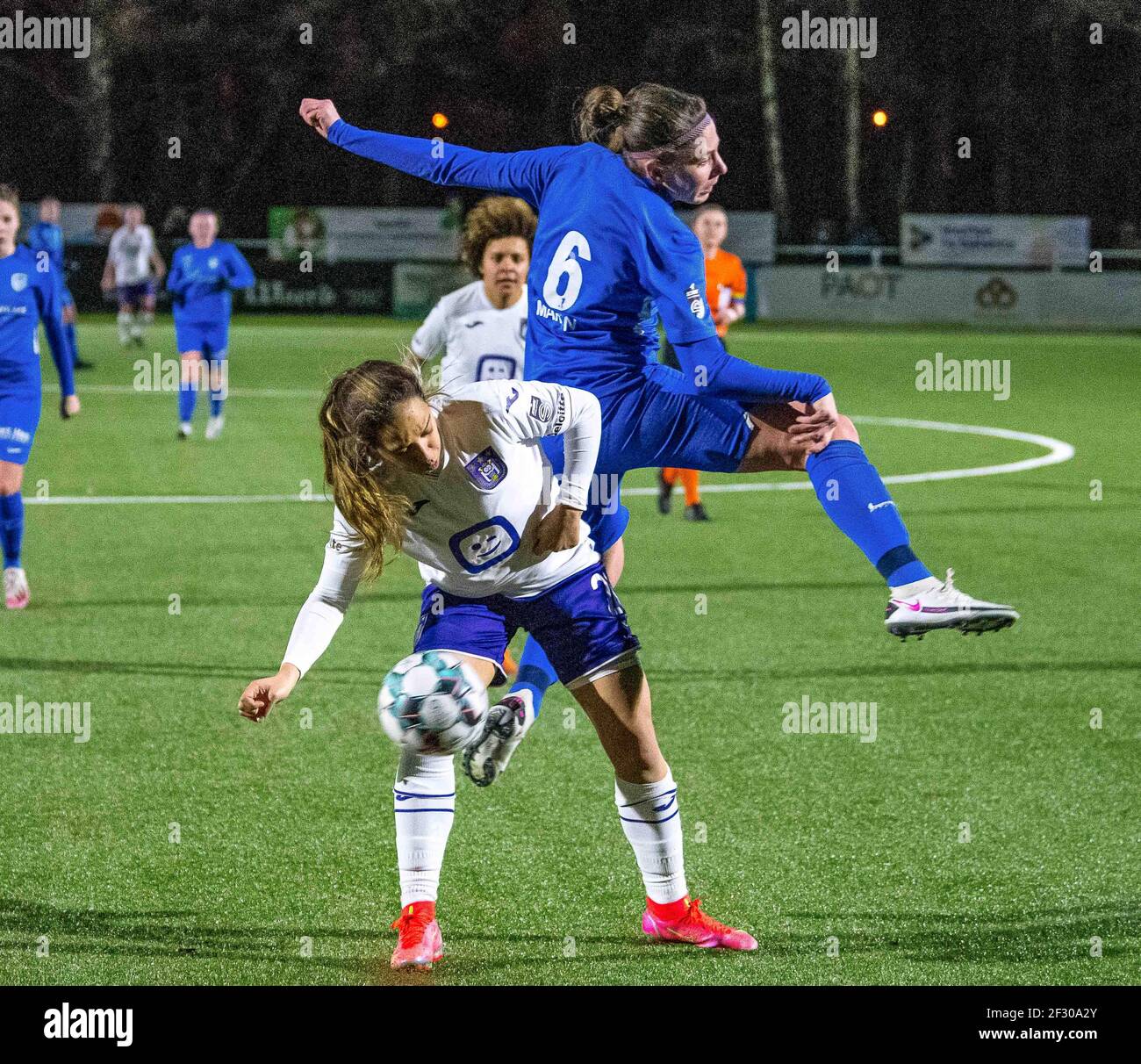 midfielder Lorene Martin (6) of KRC Genk pictured in a duel with ...
