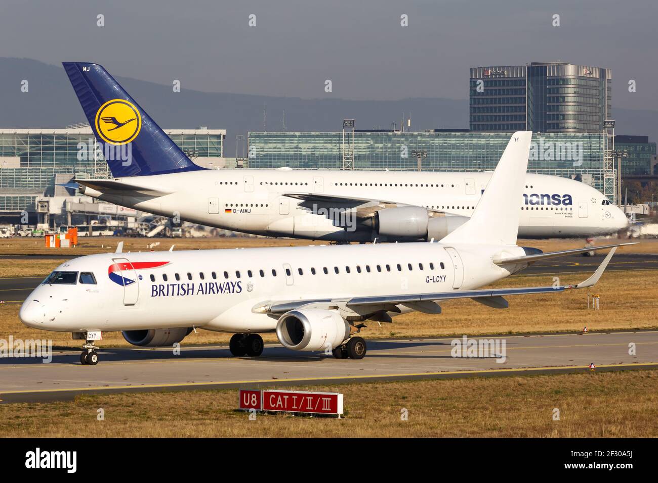 Frankfurt, Germany - October 16, 2018: British Airways Embraer 190 airplane at Frankfurt airport (FRA) in Germany. Stock Photo