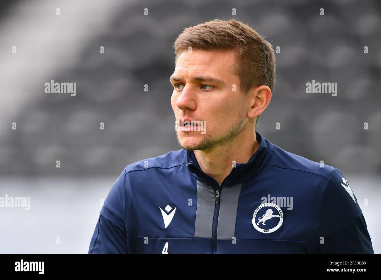 DERBY, UK. MARCH 13TH: Shaun Hutchinson of Millwall during the Sky Bet Championship match between Derby County and Millwall at the Pride Park, Derby on Saturday 13th March 2021. (Credit: Jon Hobley | MI News) Credit: MI News & Sport /Alamy Live News Stock Photo