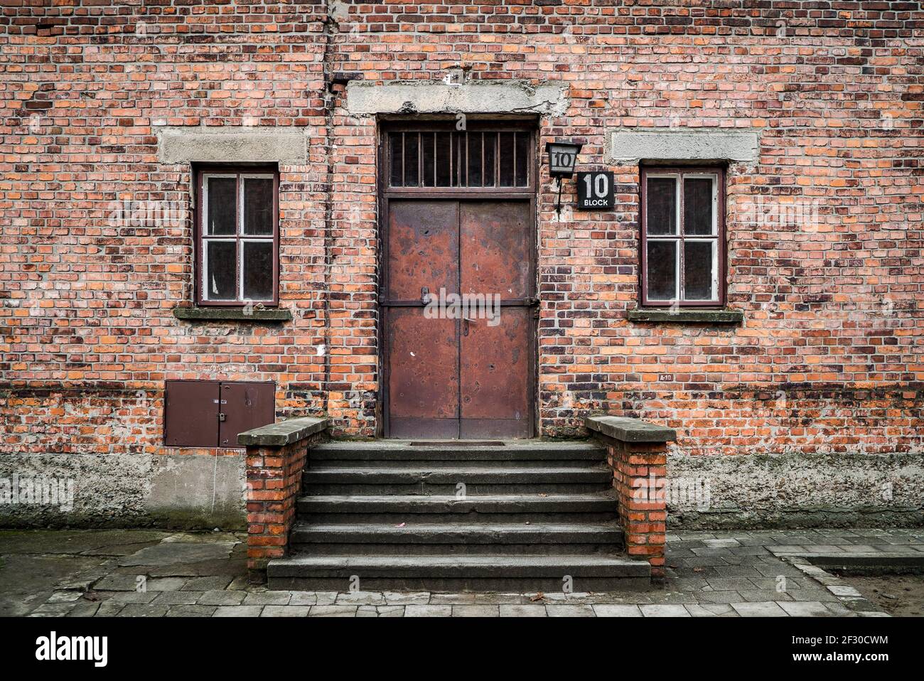 Auschwitz concentration camp Poland Block 10 prisoner photographic building used for taking photographs of Jewish prisoners ten during World War Two Stock Photo