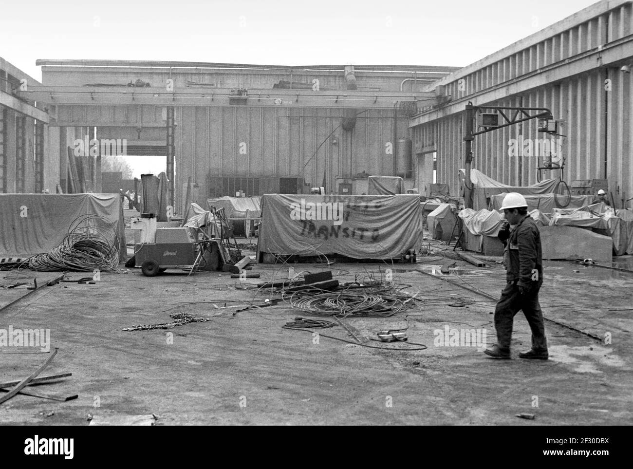 Friuli (Northern Italy), two months after the earthquake of May 1976, the sheds of -Fonderia Pittini- industry in Osoppo Stock Photo