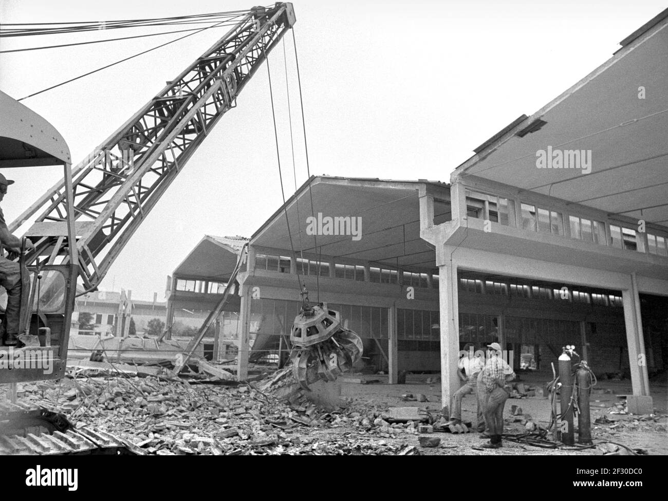 Friuli (Northern Italy), two months after the earthquake of May 1976, the sheds of -Fonderia Pittini- industry in Osoppo Stock Photo