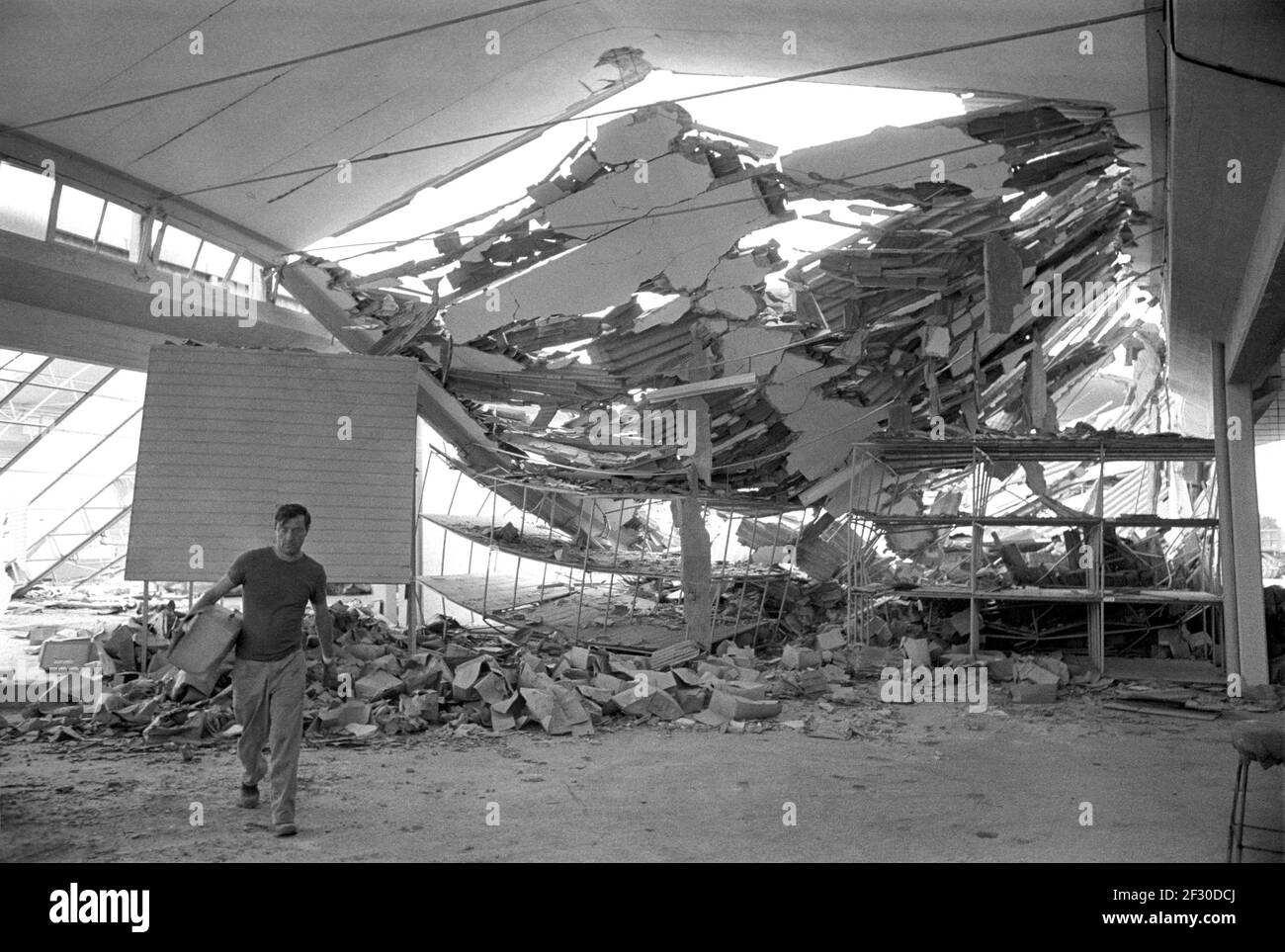 Friuli (Northern Italy), two months after the earthquake of May 1976, the sheds of -Fonderia Pittini- industry in Osoppo Stock Photo