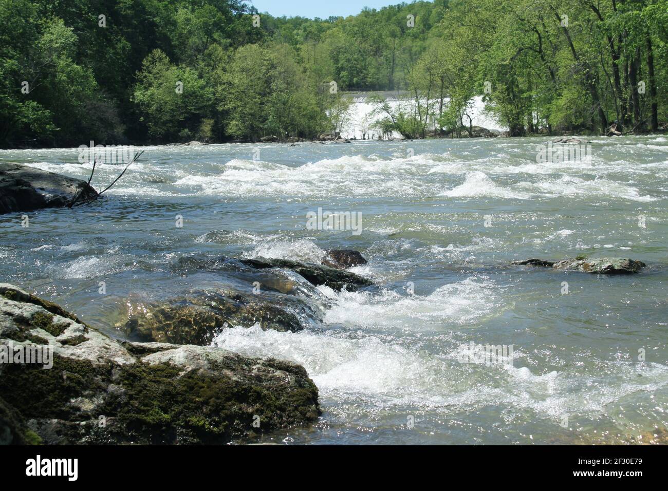 Blue Ridge Parkway, VA, USA. The waters of the Roanoke River just after passing over the Niagara Dam. Stock Photo