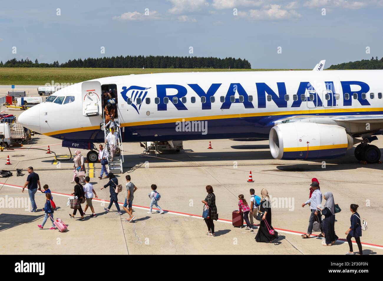 Lautzenhausen, Germany - July 27, 2018: Ryanair Boeing B737-800 airplane at Frankfurt Hahn Airport (HHN) in Germany. Stock Photo