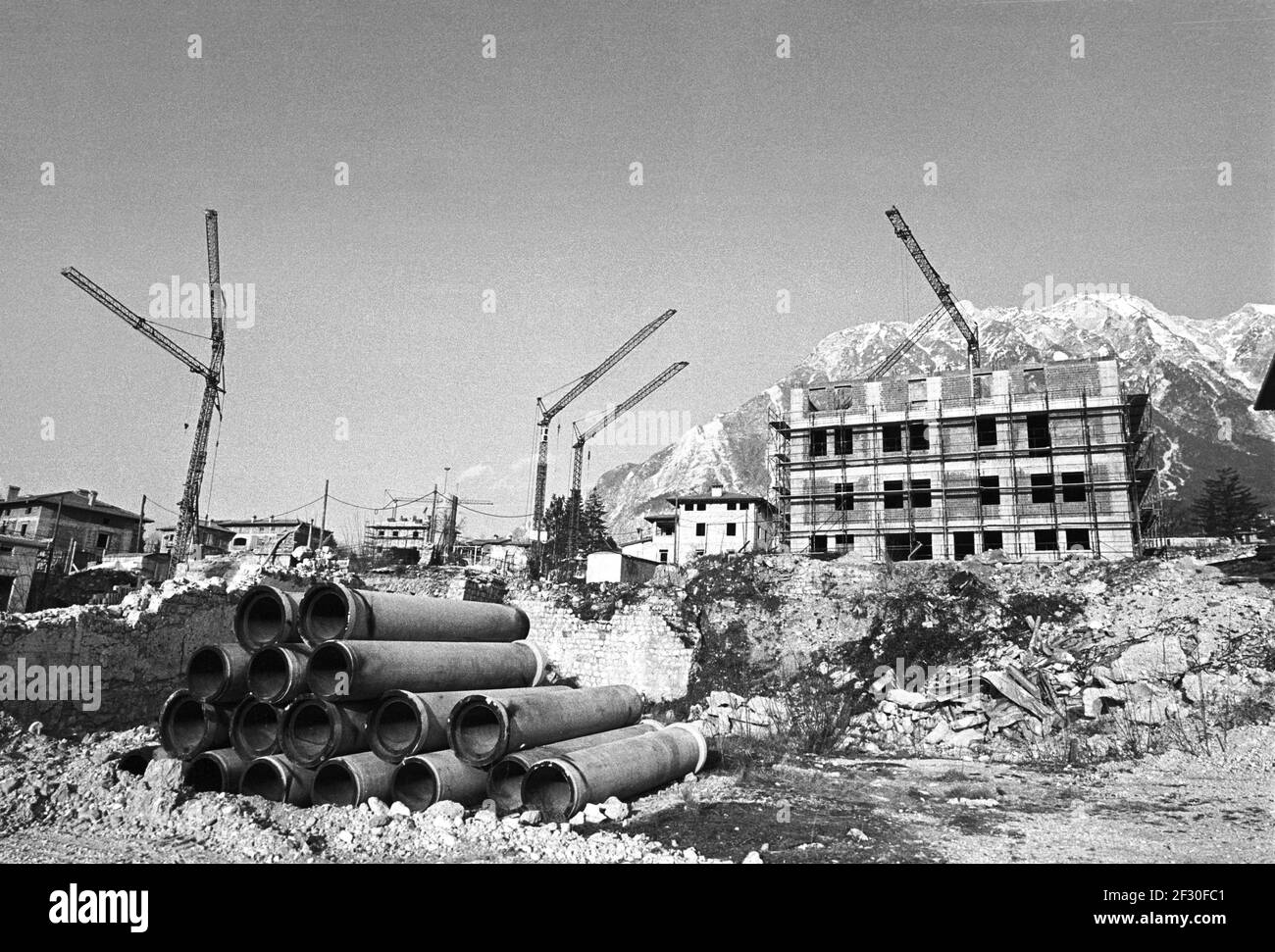 February 1980, reconstruction in Friuli (Northern Italy) after the earthquake of May 1976 Stock Photo