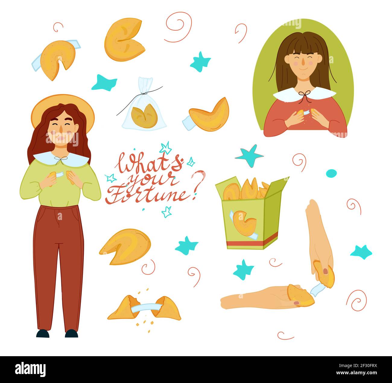 A set of Chinese cookies with predictions . Stock Vector