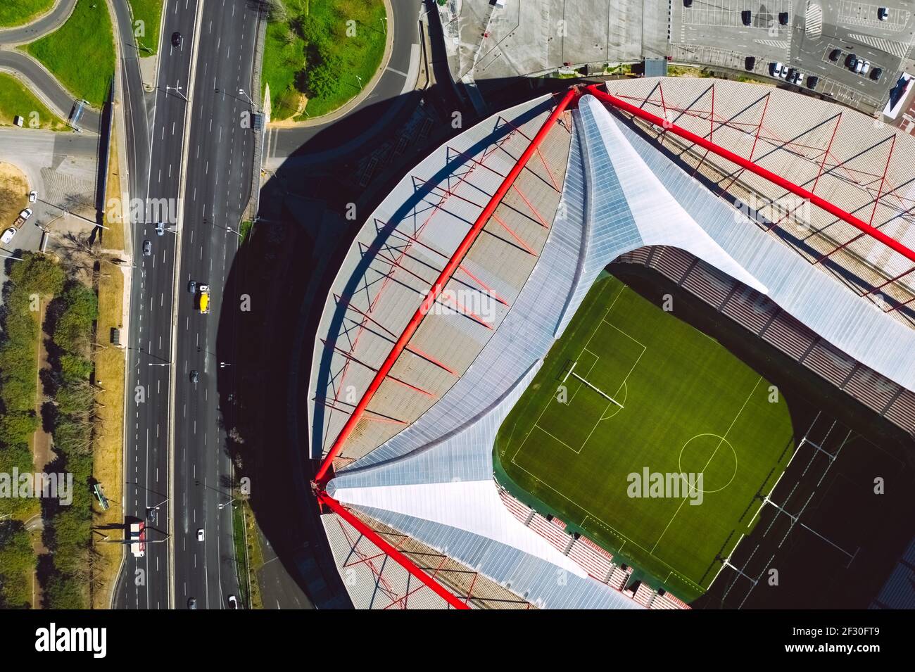 Aerial top view of the Benfica stadium. Estadio da Luz. Football stadium in Lisbon, Portugal. 10.03.2021 Stock Photo