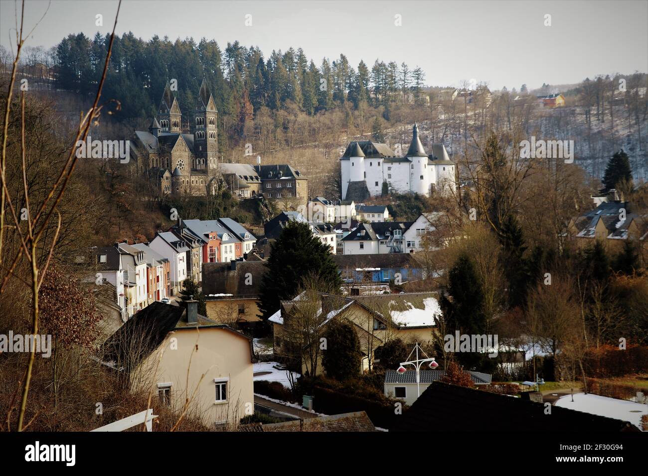 A Winter's Day in the Quiet Village of Clervaux, Luxembourg Stock Photo