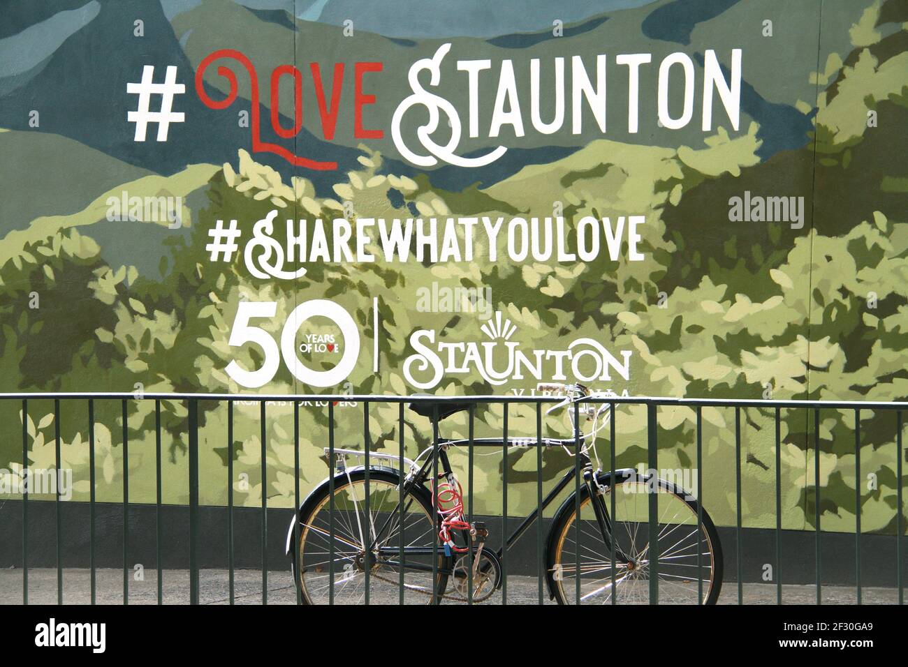 Downtown Staunton, VA, USA. Mural celebrating the 50th anniversary of