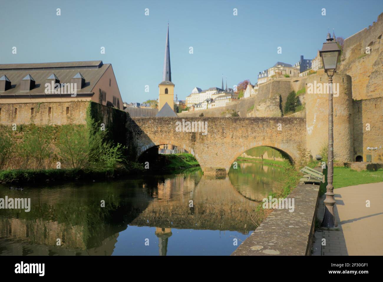 Grund Quarter along the Alzette River of Luxembourg City, Luxembourg Stock Photo