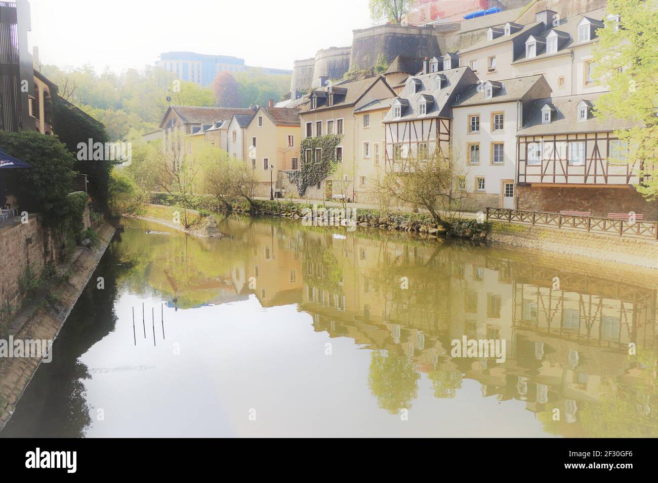 Grund Quarter along the Alzette River of Luxembourg City, Luxembourg Stock Photo