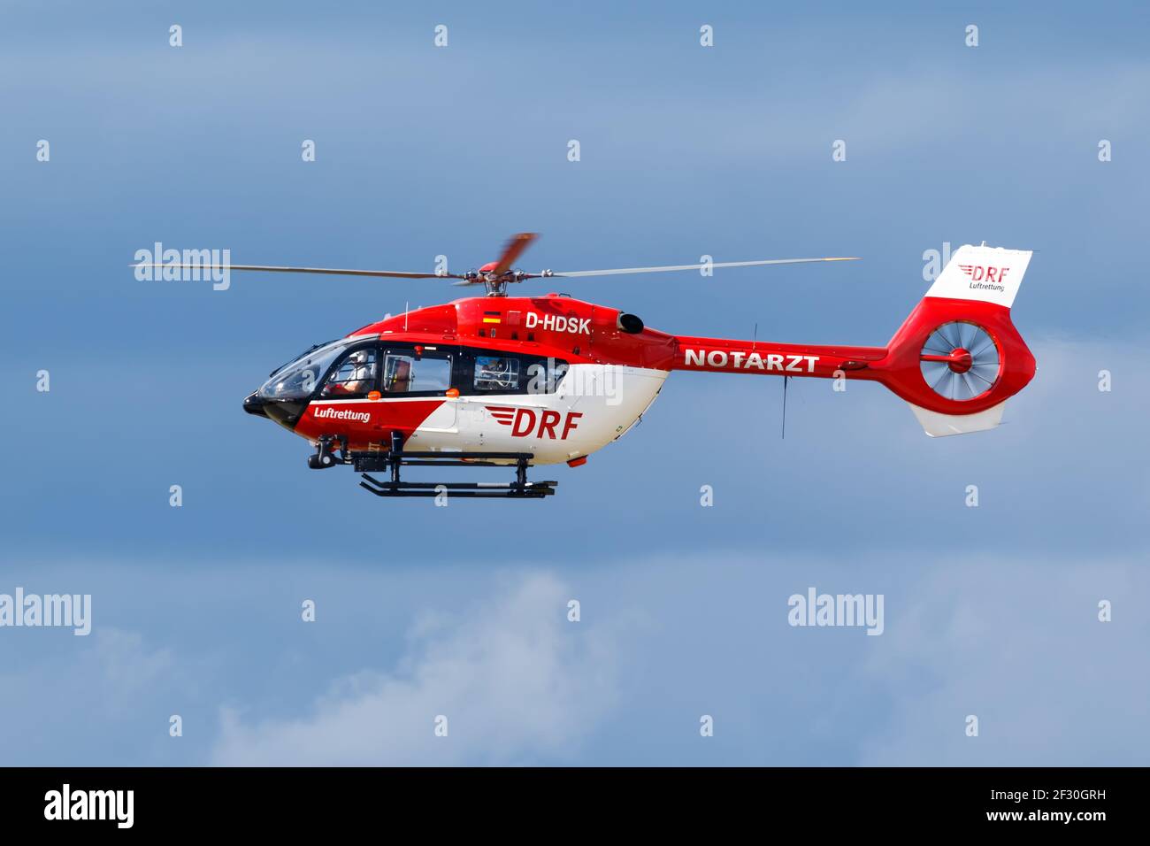 Nuremberg, Germany - July 1, 2017: DRF Luftrettung Airbus Helicopters H145 helicopter at Nuremberg Airport (NUE) in Germany. Stock Photo