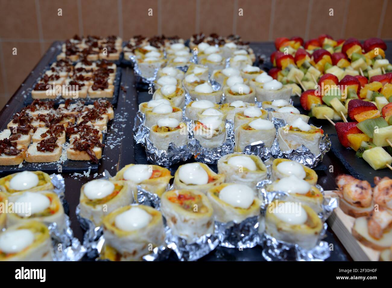 Salted buffet. Restaurant Food: The Food Sharing Culture Stock Photo